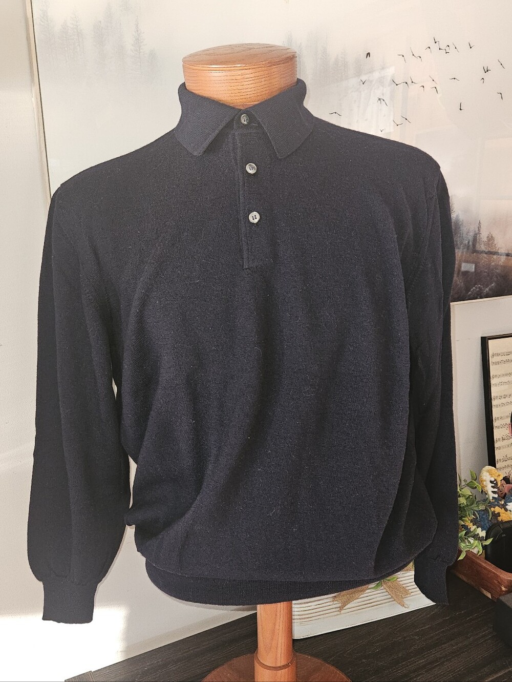 Gran Sasso Wool Knit Pop Over Sweater Navy Old Money Quiet Luxury Preppy Chic L